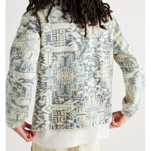 Todd Snyder King Kennedy Rugs Printed Ecru Canvas Chore Jacket XXL Blue NWT $600